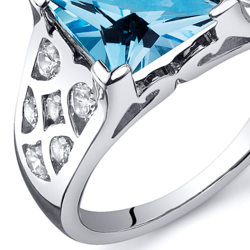 Swiss Blue Topaz Ring Sterling Silver Princess Cut 2.75 Carats Size 7
