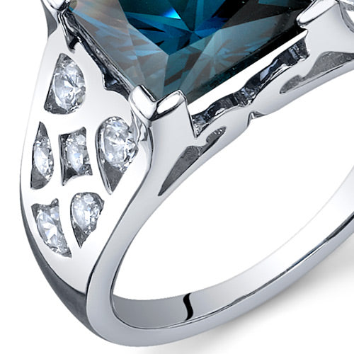 London Blue Topaz Ring Sterling Silver Princess Cut 2.75 Carats Size 6