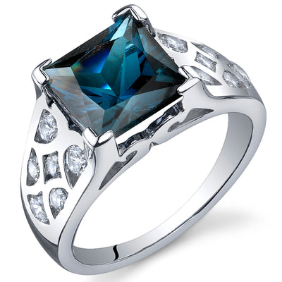 London Blue Topaz Ring Sterling Silver Princess Cut 2.75 Carats Size 6