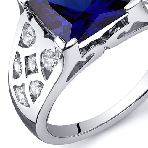 Created Blue Sapphire Princess Cut Sterling Silver Ring Size 7