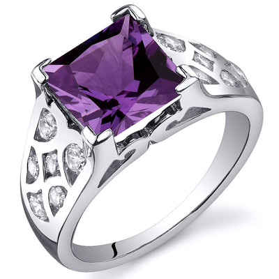 Simulated Alexandrite Princess Cut Sterling Silver Ring Size 7