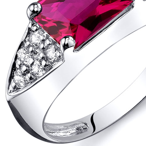 Created Ruby Sterling Silver Ring 2 Carats Radiant Cut Size 8