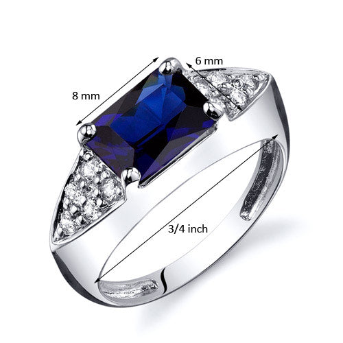 Created Blue Sapphire Radiant Cut Sterling Silver Ring Size 7