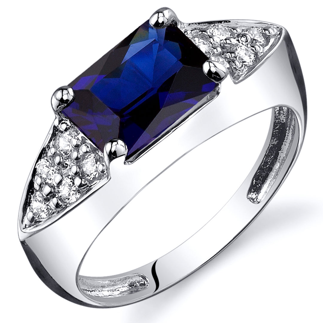 Created Blue Sapphire Radiant Cut Sterling Silver Ring Size 8