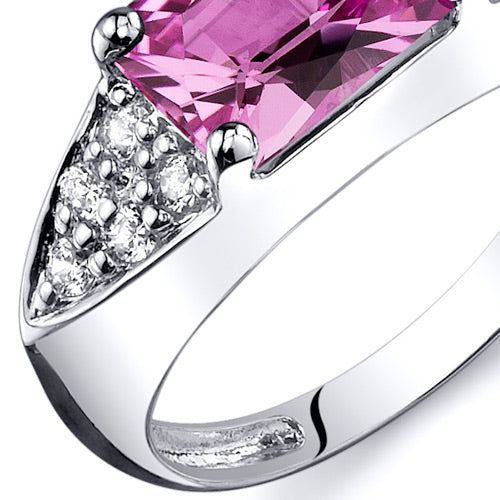 Created Pink Sapphire Radiant Cut Sterling Silver Ring Size 6