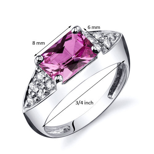 Created Pink Sapphire Radiant Cut Sterling Silver Ring Size 6