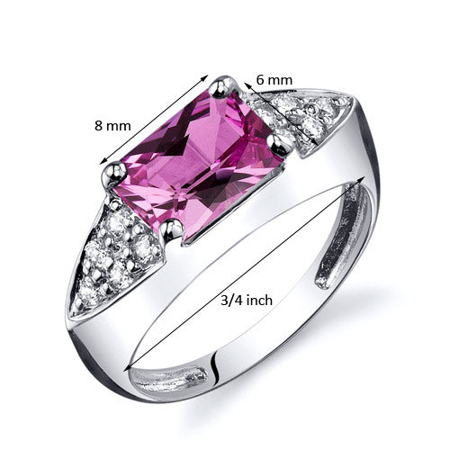 Created Pink Sapphire Radiant Cut Sterling Silver Ring Size 9