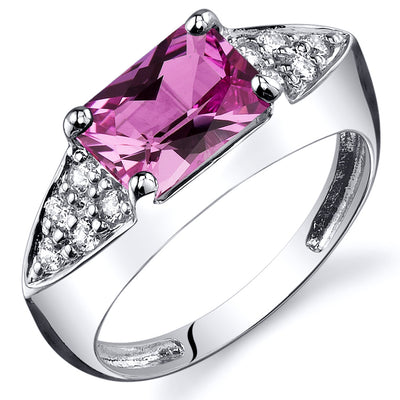Created Pink Sapphire Radiant Cut Sterling Silver Ring Size 6