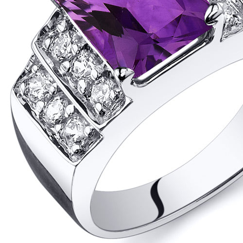 Amethyst Radiant Cut Sterling Silver Ring Size 9
