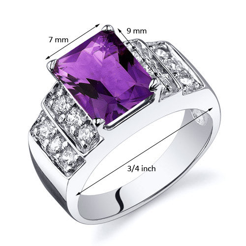 Amethyst Radiant Cut Sterling Silver Ring Size 6