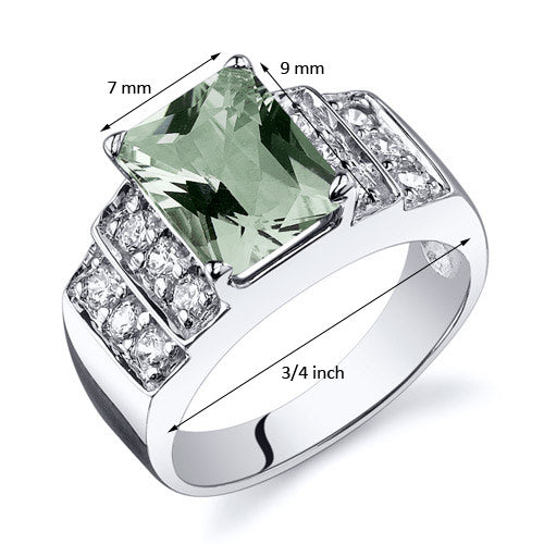 Green Amethyst Radiant Cut Sterling Silver Ring Size 5