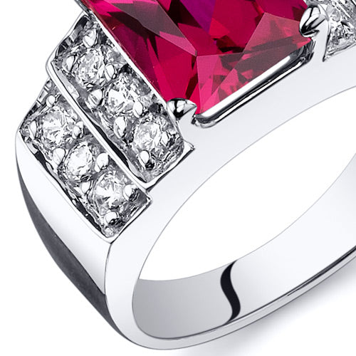 Created Ruby Radiant Cut Sterling Silver Ring Size 7