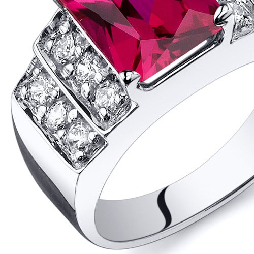 Created Ruby Sterling Silver Ring 3 Carats Size 6