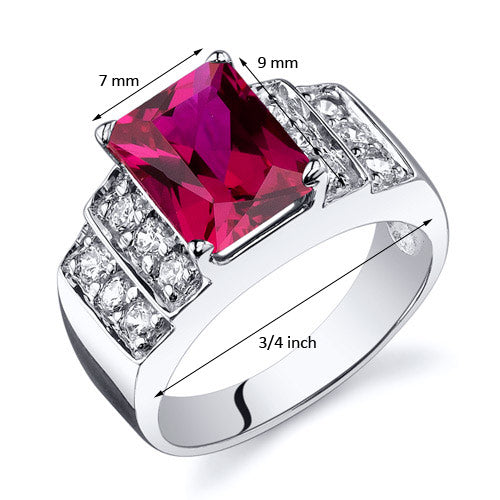 Created Ruby Sterling Silver Ring 3 Carats Size 6