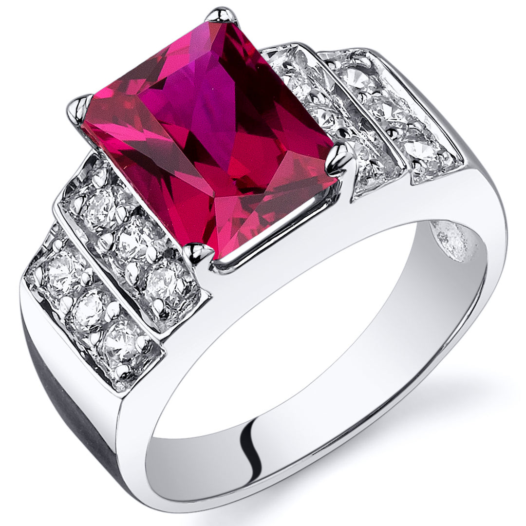Created Ruby Sterling Silver Ring 3 Carats Size 6