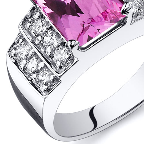 Created Pink Sapphire Radiant Cut Sterling Silver Ring Size 6