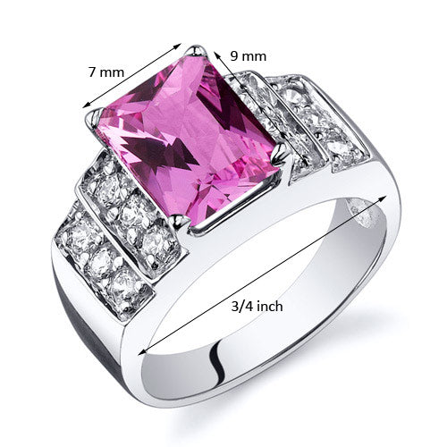 Created Pink Sapphire Radiant Cut Sterling Silver Ring Size 5