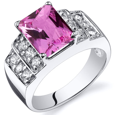 Created Pink Sapphire Radiant Cut Sterling Silver Ring Size 8