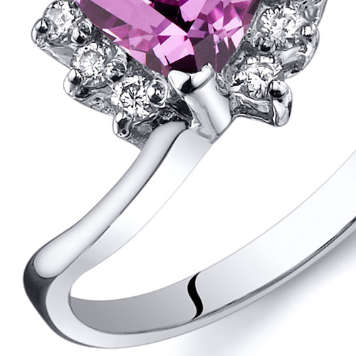 Created Pink Sapphire Trillion Sterling Silver Ring Size 8