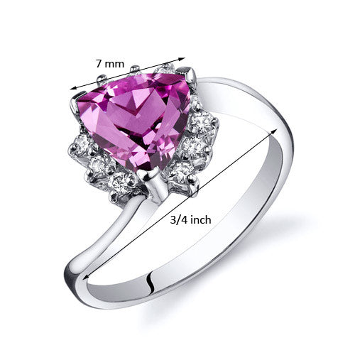 Created Pink Sapphire Trillion Sterling Silver Ring Size 9