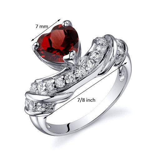 Garnet Heart Shape Sterling Silver Ring Size 7