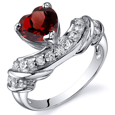 Garnet Heart Shape Sterling Silver Ring Size 9