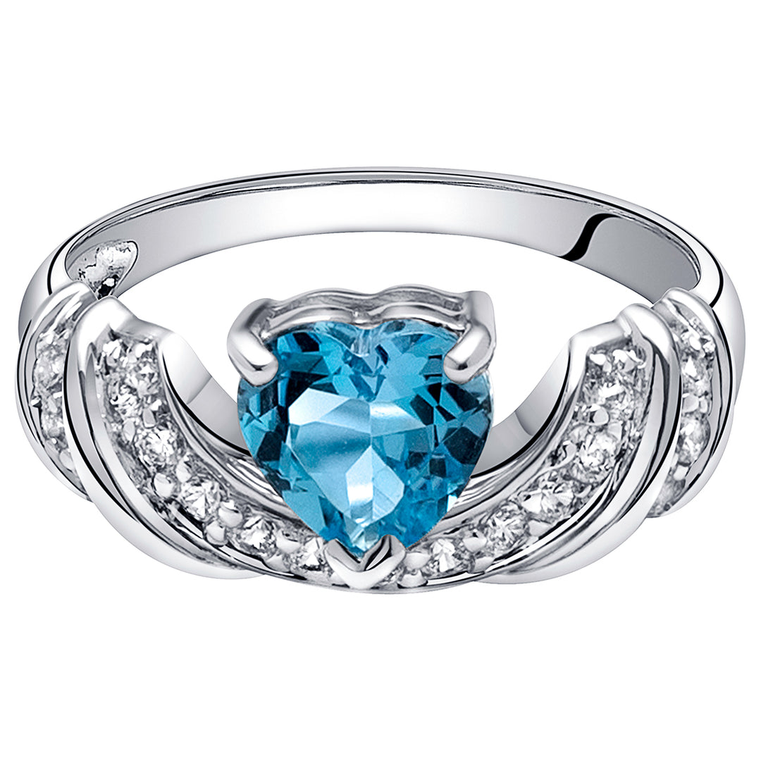 Swiss Blue Topaz Heart Shape Sterling Silver Ring Size 6