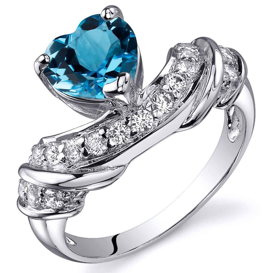 Swiss Blue Topaz Heart Shape Sterling Silver Ring Size 5