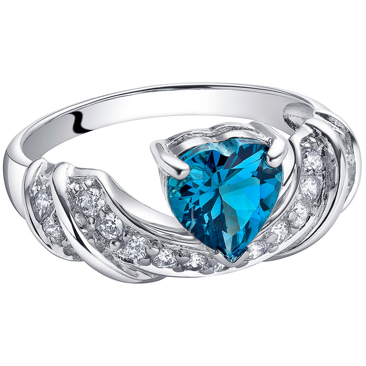 London Blue Topaz Heart Shape Sterling Silver Ring Size 9