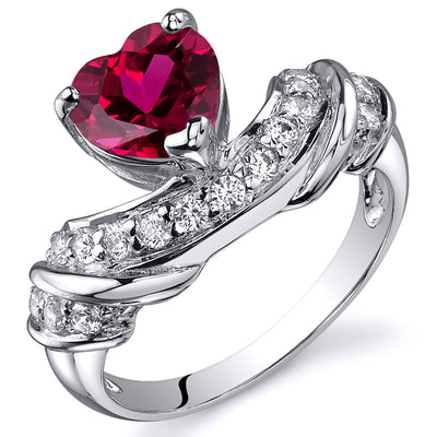 Created Ruby Heart Shape Sterling Silver Ring Size 8