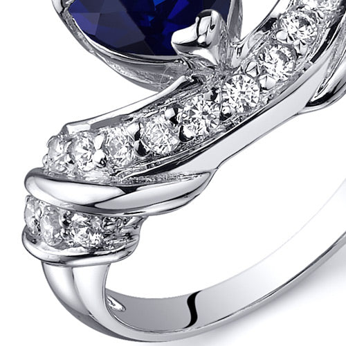 Created Blue Sapphire Heart Shape Sterling Silver Ring Size 7
