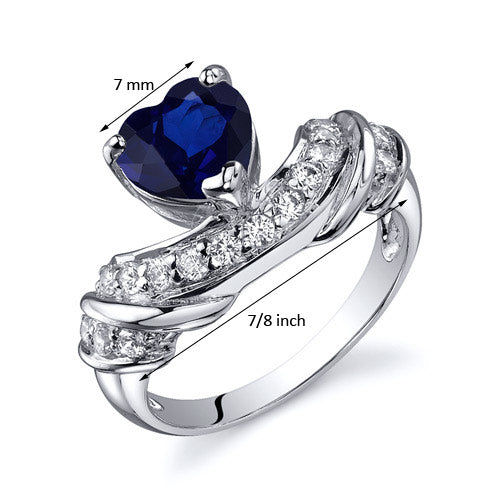 Created Blue Sapphire Heart Shape Sterling Silver Ring Size 8