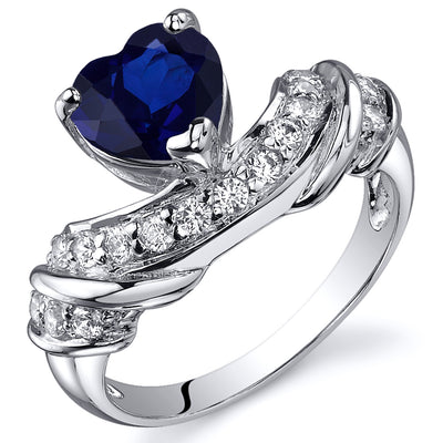 Created Blue Sapphire Heart Shape Sterling Silver Ring Size 8