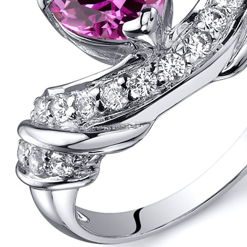 Created Pink Sapphire Heart Shape Sterling Silver Ring Size 9