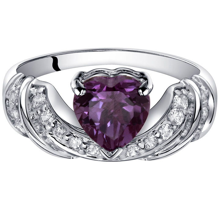 Simulated Alexandrite Heart Shape Sterling Silver Ring Size 8