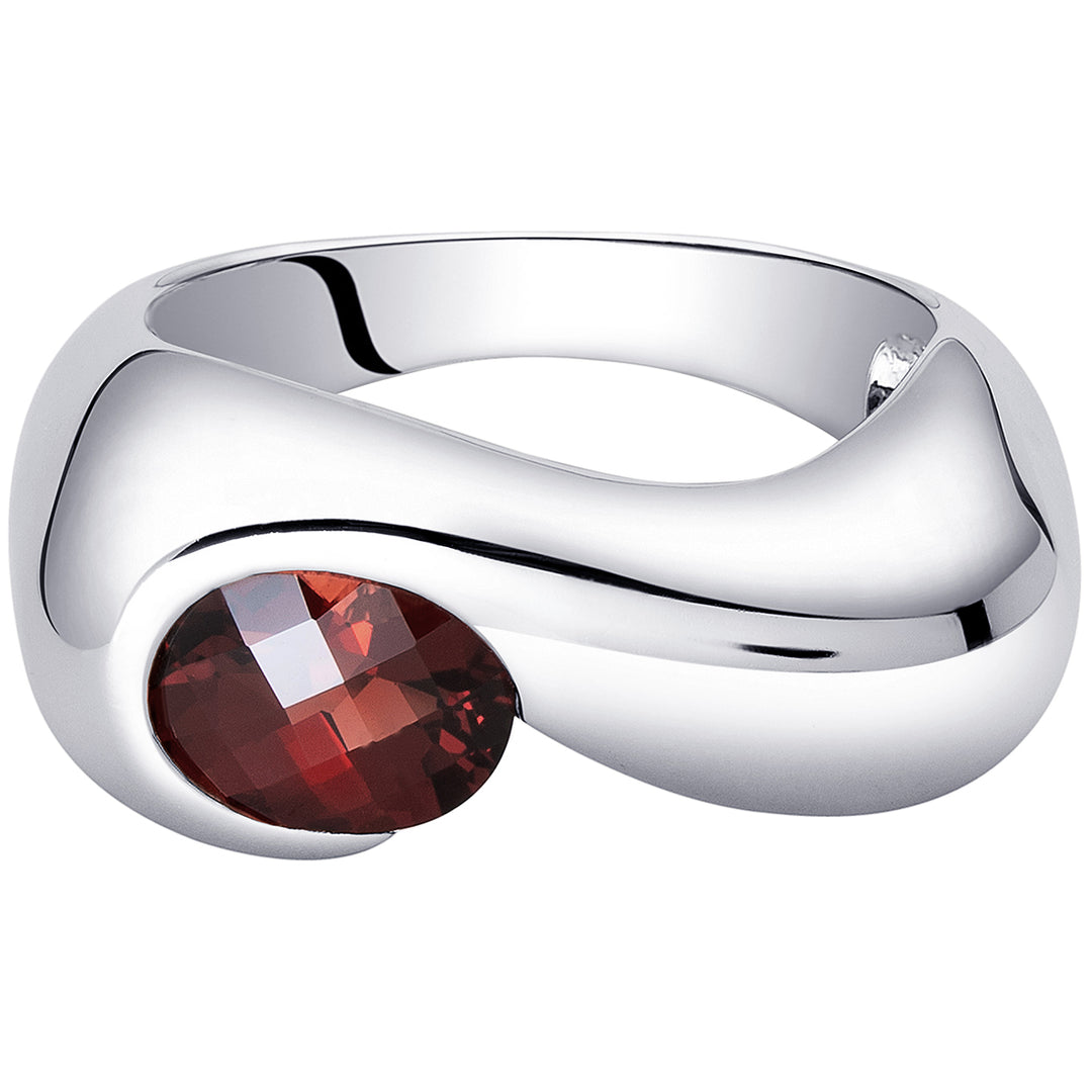 Garnet Ring Sterling Silver Oval Shape 1.5 Carats Ring 7