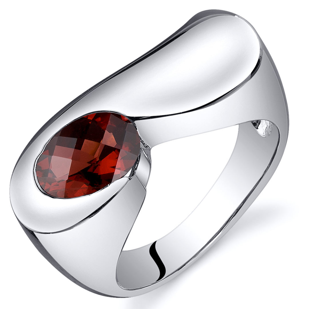 Garnet Ring Sterling Silver Oval Shape 1.5 Carats Ring 7
