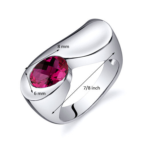 Created Ruby Oval Cut Sterling Silver Ring Size 8
