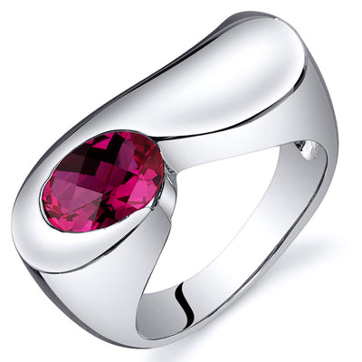 Created Ruby Oval Cut Sterling Silver Ring Size 5