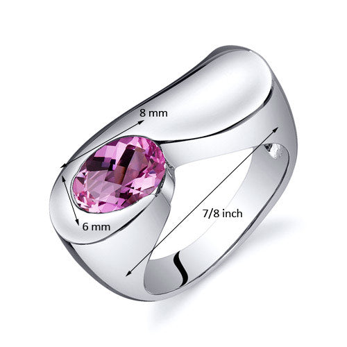 Created Pink Sapphire Oval Cut Sterling Silver Ring Size 6