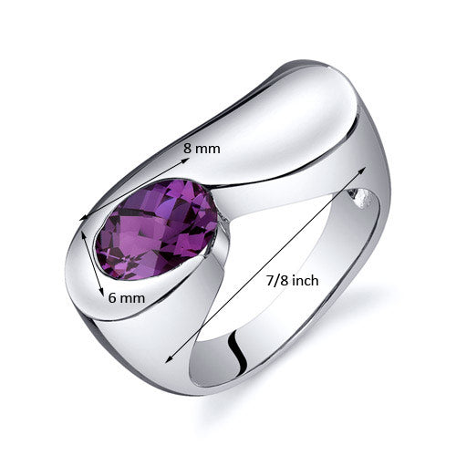 Simulated Alexandrite Oval Cut Sterling Silver Ring Size 7