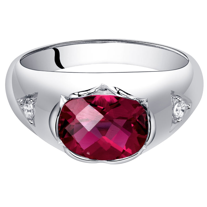 Created Ruby Oval Cut Sterling Silver Ring Size 7