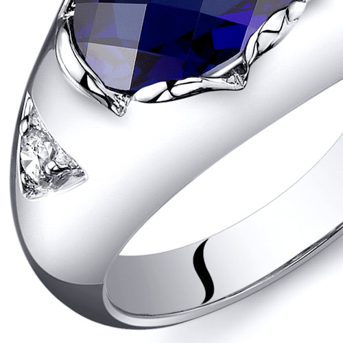 Created Blue Sapphire Oval Cut Sterling Silver Ring Size 7