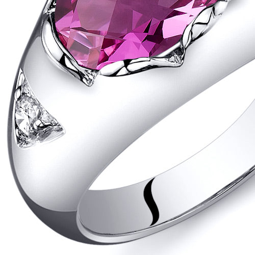 Created Pink Sapphire Oval Cut Sterling Silver Ring Size 5