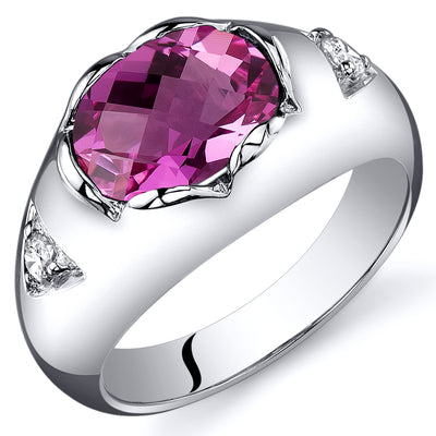 Created Pink Sapphire Oval Cut Sterling Silver Ring Size 7