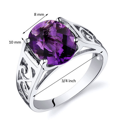 Amethyst Solitaire Sterling Silver Ring 2.25 Carats Size 5