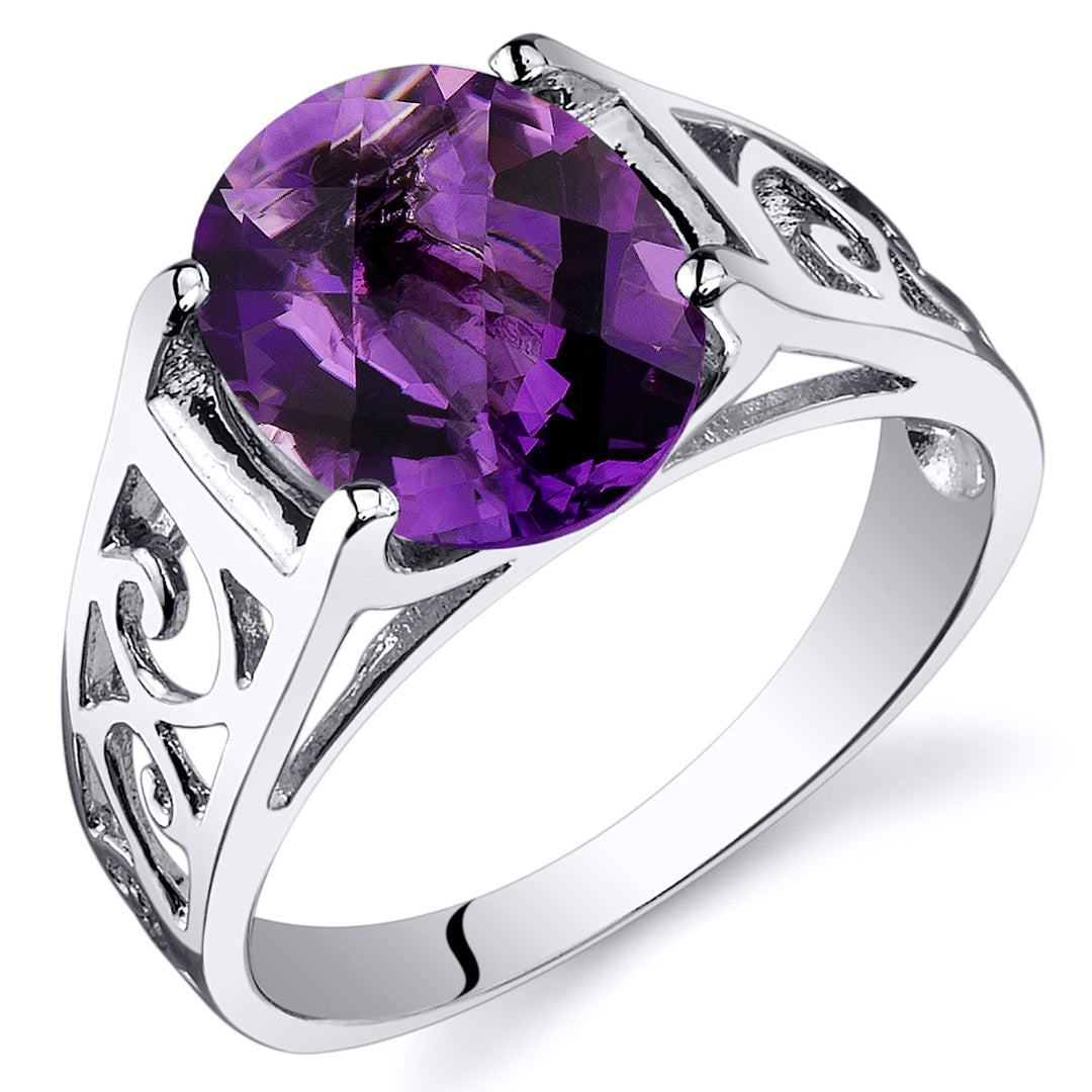 Amethyst Solitaire Sterling Silver Ring 2.25 Carats Size 9