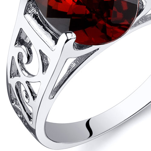 Garnet Solitaire Ring Sterling Silver Oval Cut 3 Carats Size 8