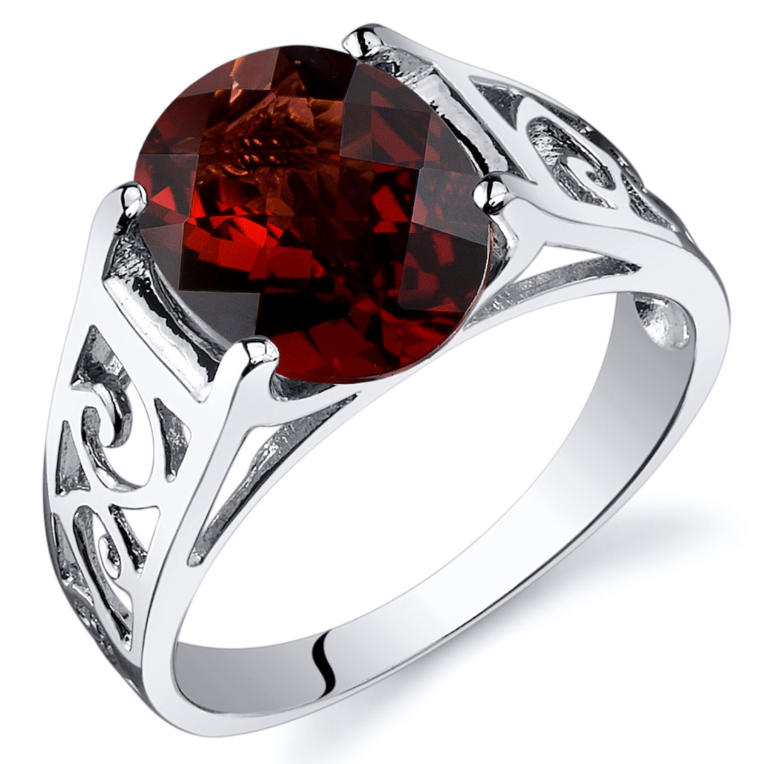 Garnet Solitaire Ring Sterling Silver Oval Cut 3 Carats Size 8