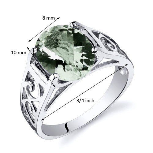 Green Amethyst Ring Sterling Silver Oval Shape 2.25 Carats Size 6